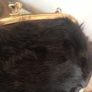 Vintage Brown Genuine Fur Purse / clutch ROUND
